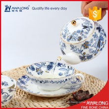 Exquisite Mode Tee-Set weiß und blau Farbe Blume decaled verwendet feine Knochen China